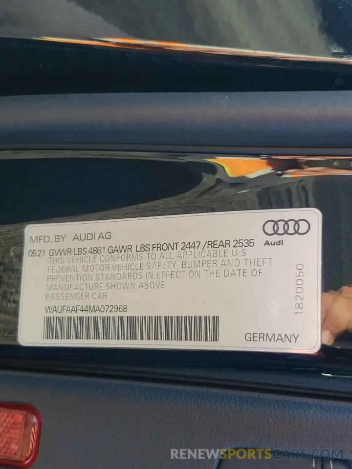 10 Photograph of a damaged car WAUFAAF44MA072968 AUDI A4 2021