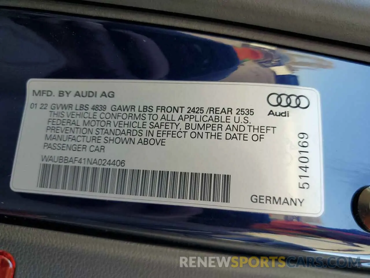 13 Photograph of a damaged car WAUBBAF41NA024406 AUDI A4 2022