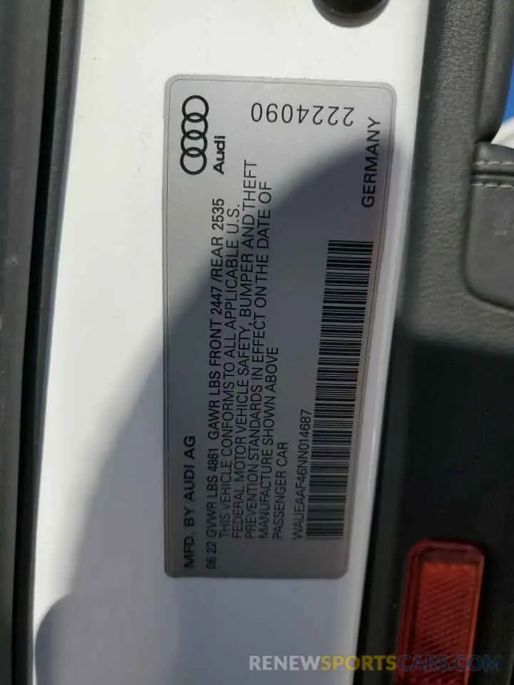 14 Photograph of a damaged car WAUEAAF46NN014687 AUDI A4 2022