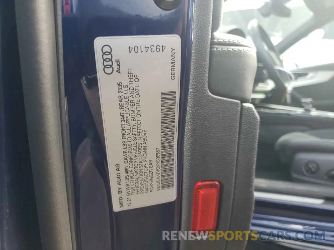 13 Photograph of a damaged car WAUEAAF48NN006557 AUDI A4 2022