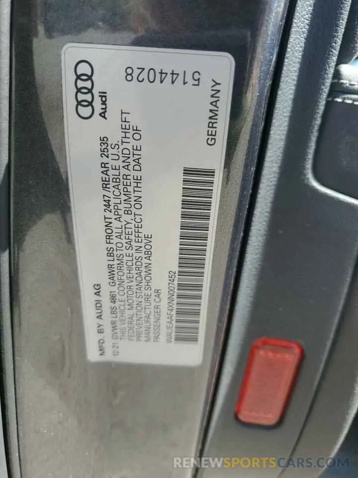 12 Photograph of a damaged car WAUEAAF4XNN007452 AUDI A4 2022