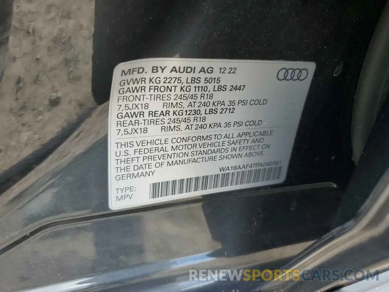 13 Photograph of a damaged car WA18AAF47PA040381 AUDI A4 2023