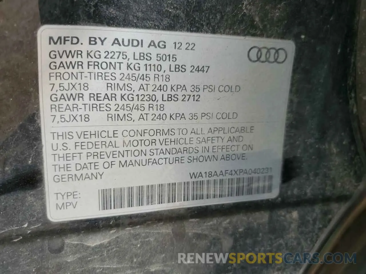 12 Photograph of a damaged car WA18AAF4XPA040231 AUDI A4 2023