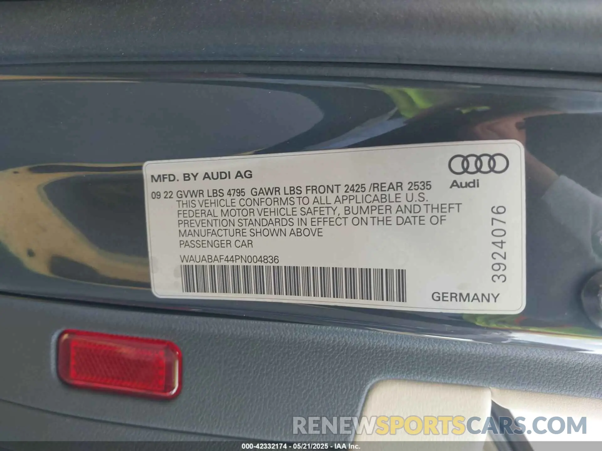 9 Photograph of a damaged car WAUABAF44PN004836 AUDI A4 2023