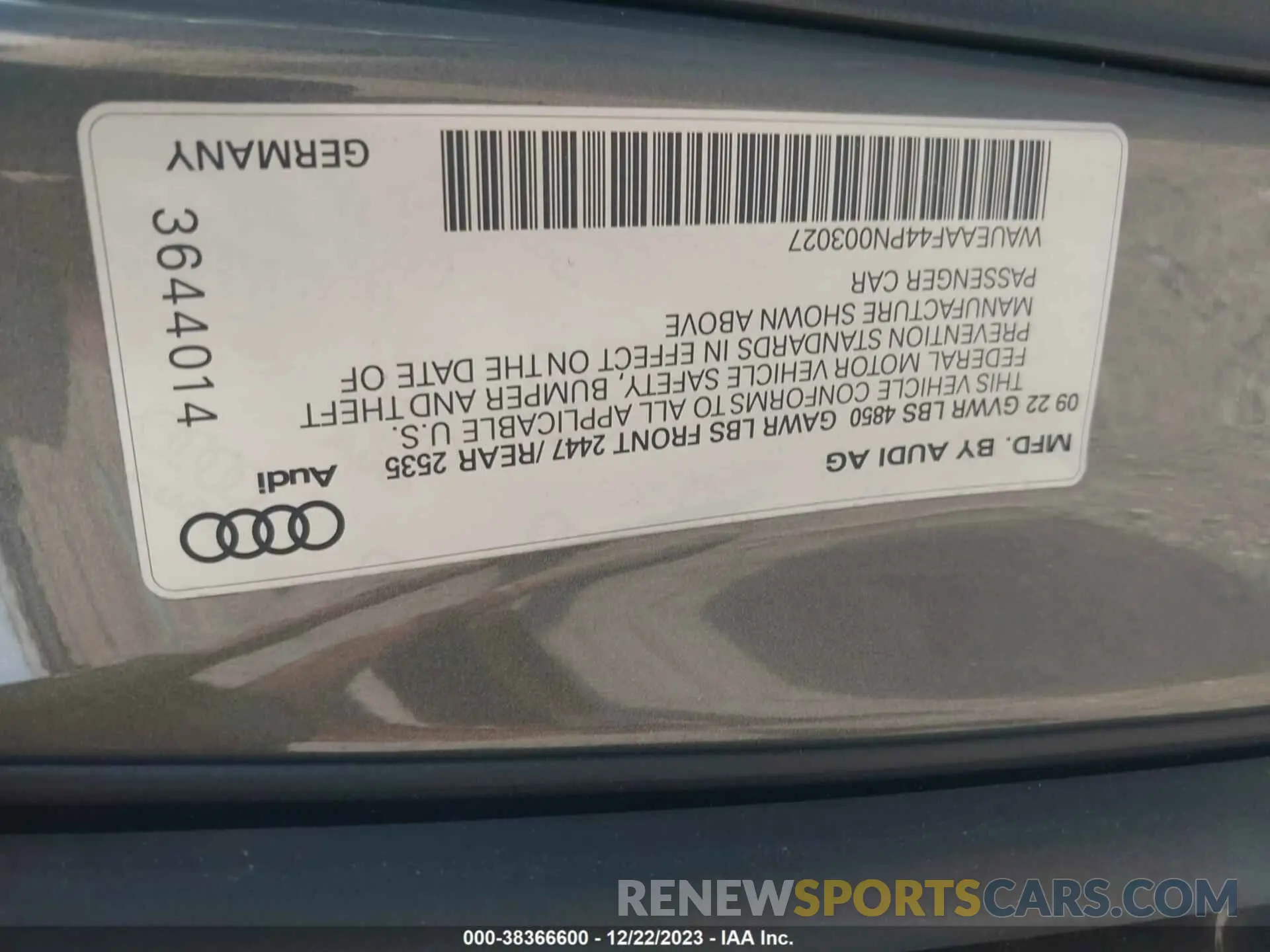 9 Photograph of a damaged car WAUEAAF44PN003027 AUDI A4 2023