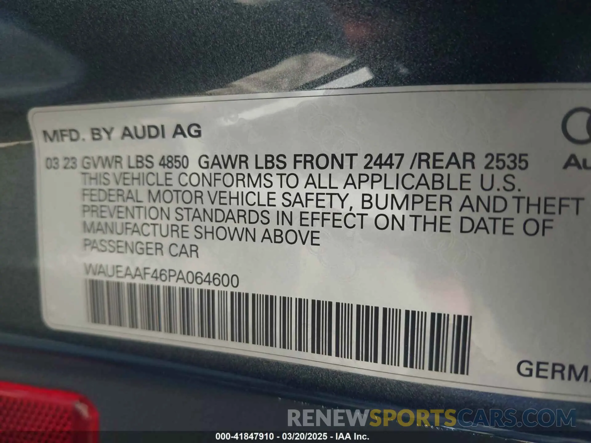 9 Photograph of a damaged car WAUEAAF46PA064600 AUDI A4 2023