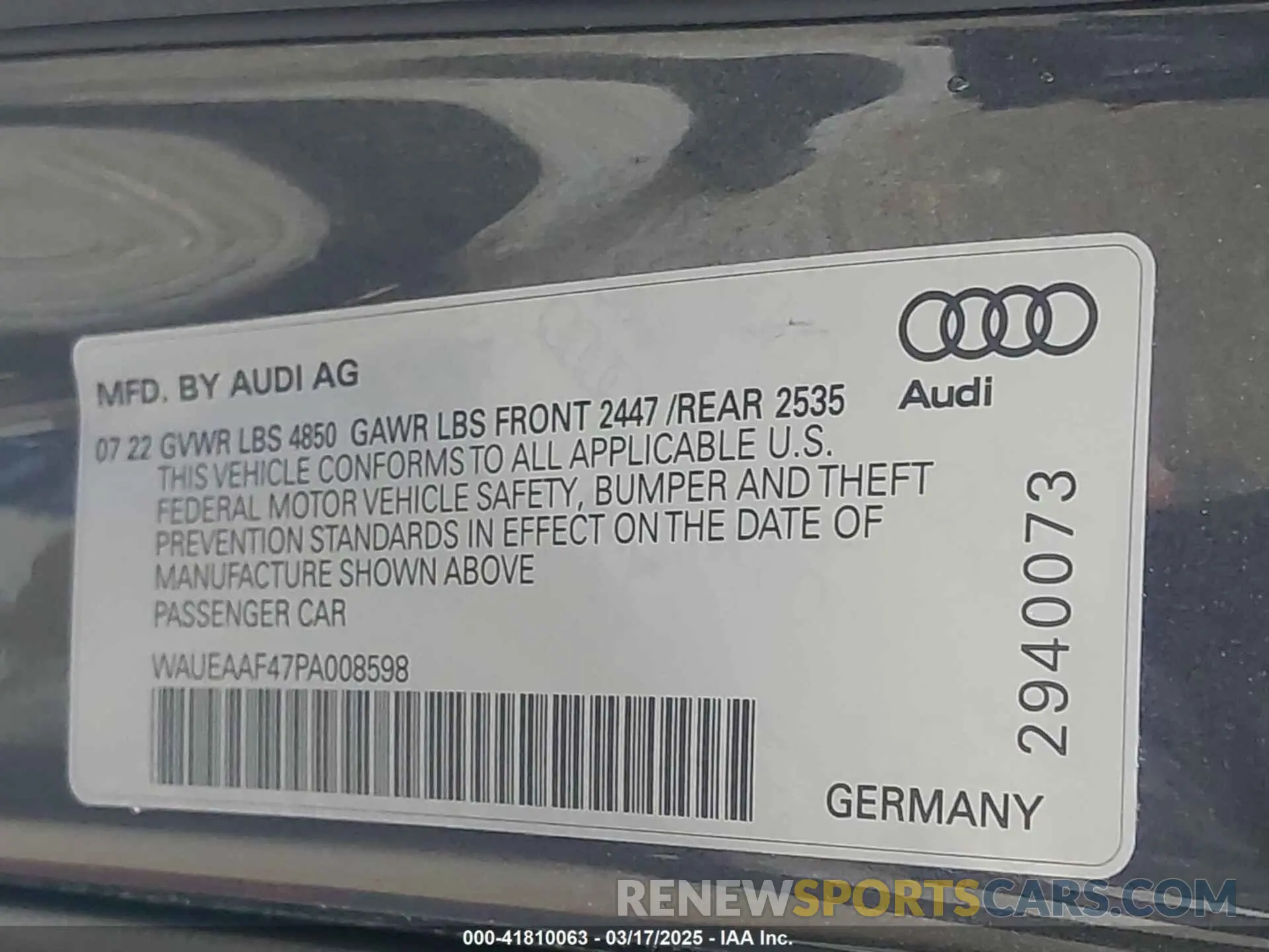 9 Photograph of a damaged car WAUEAAF47PA008598 AUDI A4 2023