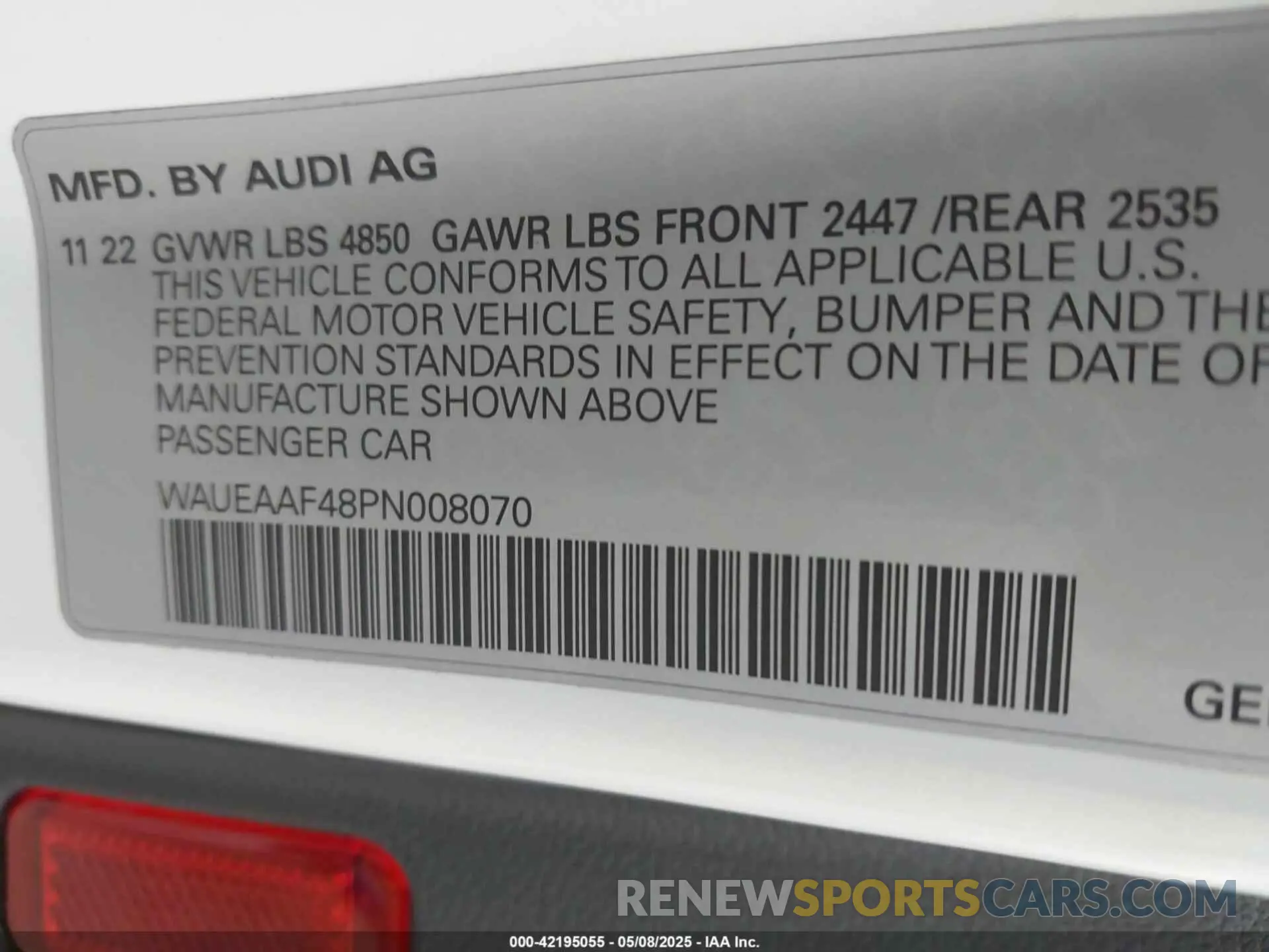 9 Photograph of a damaged car WAUEAAF48PN008070 AUDI A4 2023