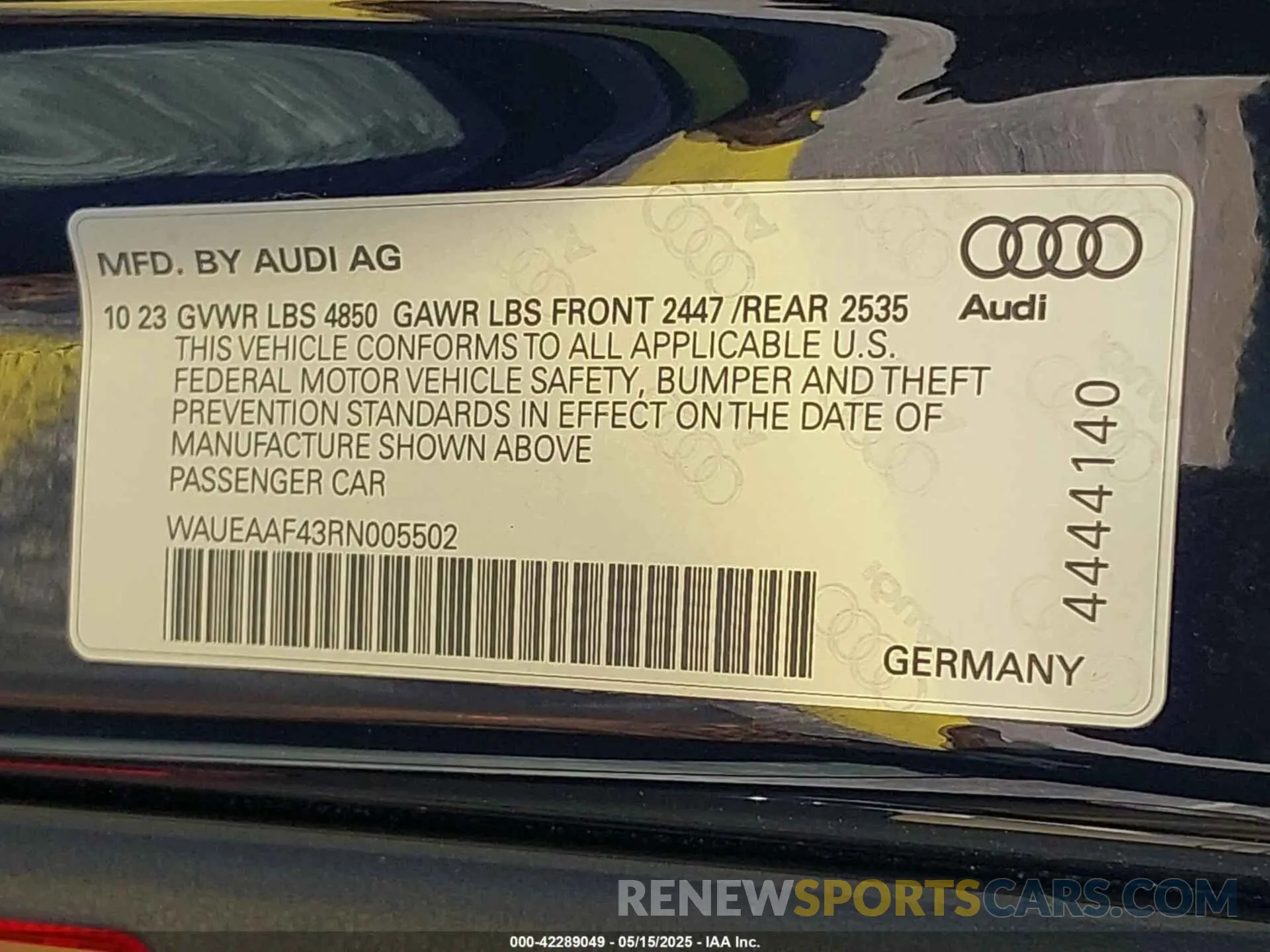 9 Photograph of a damaged car WAUEAAF43RN005502 AUDI A4 2024