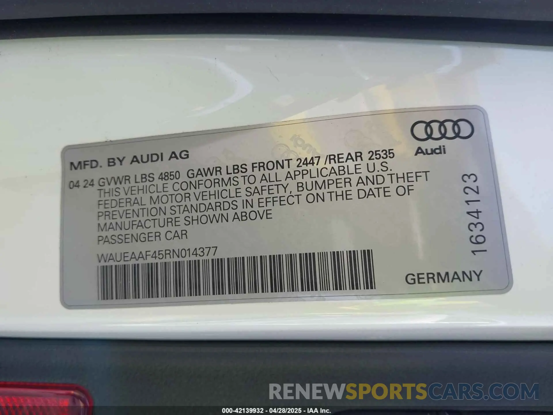 9 Photograph of a damaged car WAUEAAF45RN014377 AUDI A4 2024
