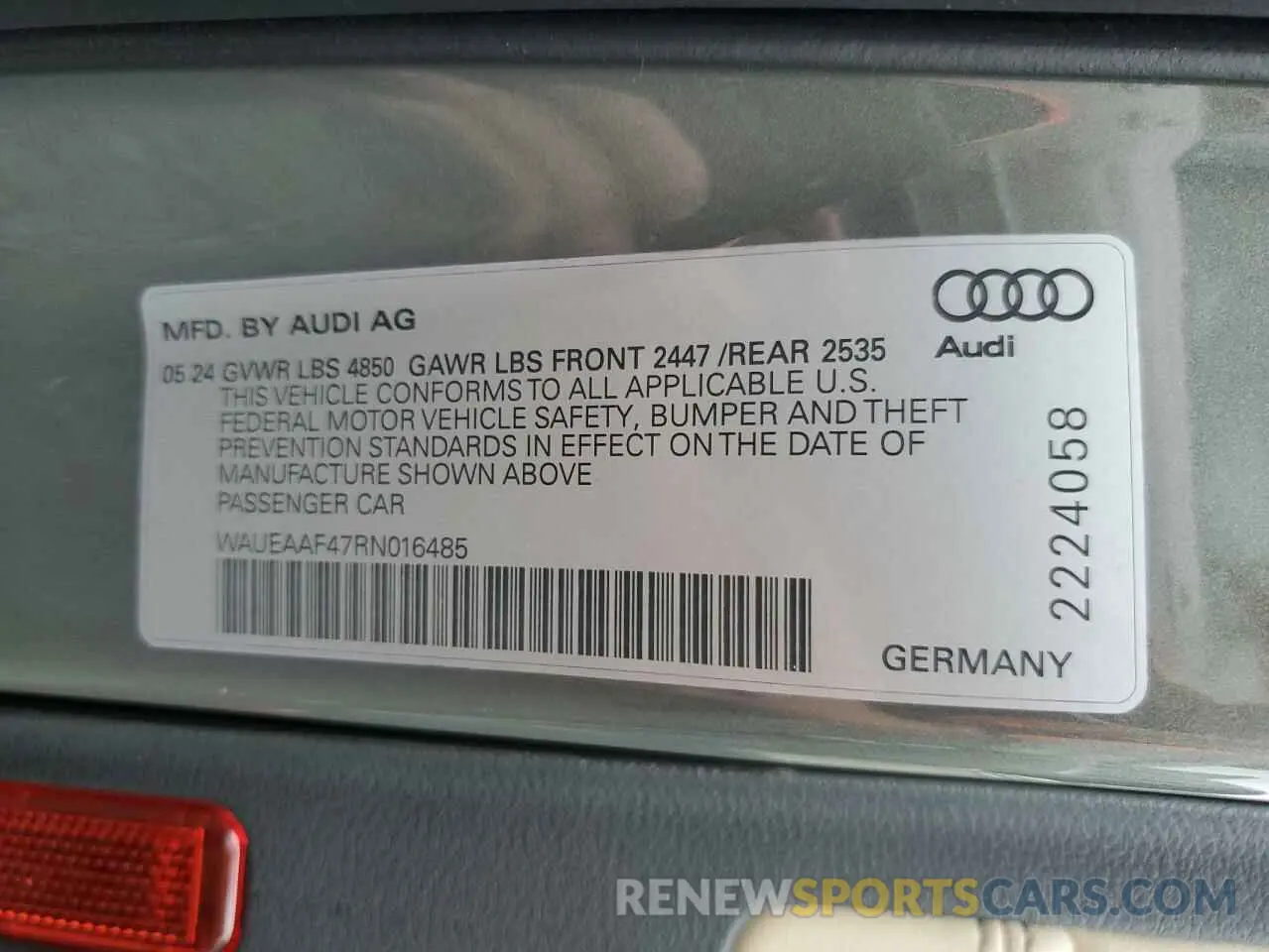 12 Photograph of a damaged car WAUEAAF47RN016485 AUDI A4 2024