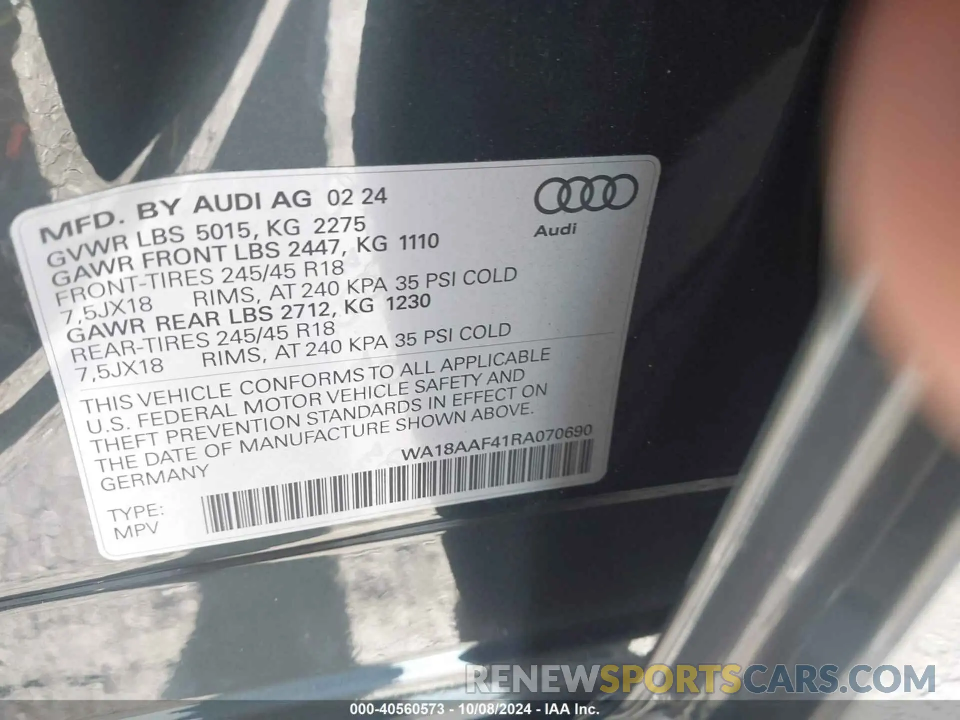 9 Photograph of a damaged car WA18AAF41RA070690 AUDI A4 ALLROAD 2024