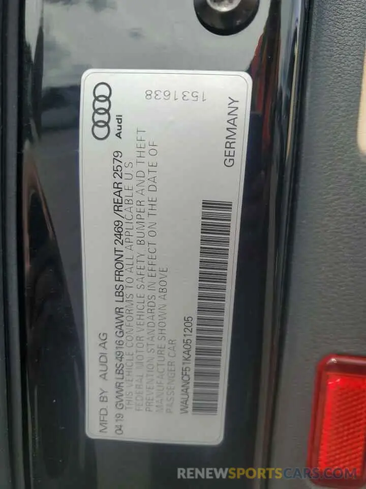 12 Photograph of a damaged car WAUANCF51KA051205 AUDI A5 2019