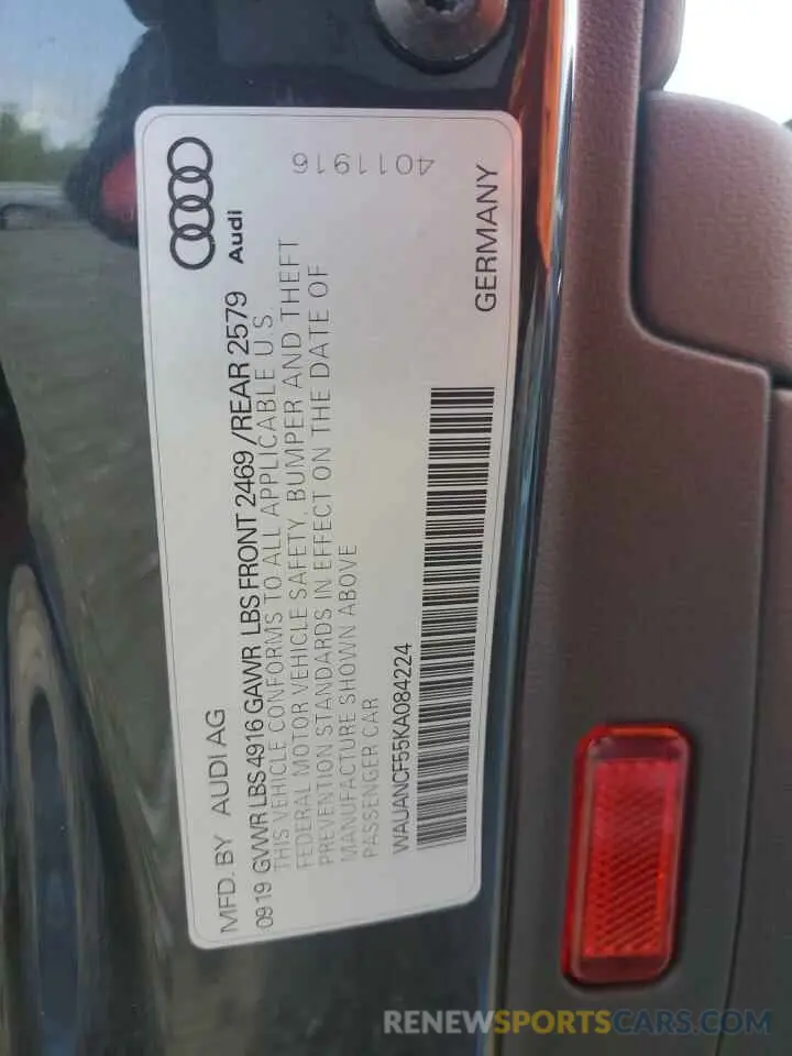 12 Photograph of a damaged car WAUANCF55KA084224 AUDI A5 2019