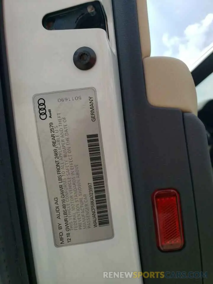 10 Photograph of a damaged car WAUANCF58KA023997 AUDI A5 2019