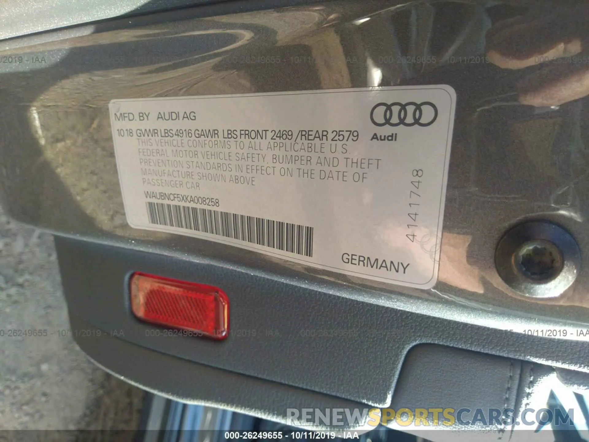 9 Photograph of a damaged car WAUBNCF5XKA008258 AUDI A5 2019