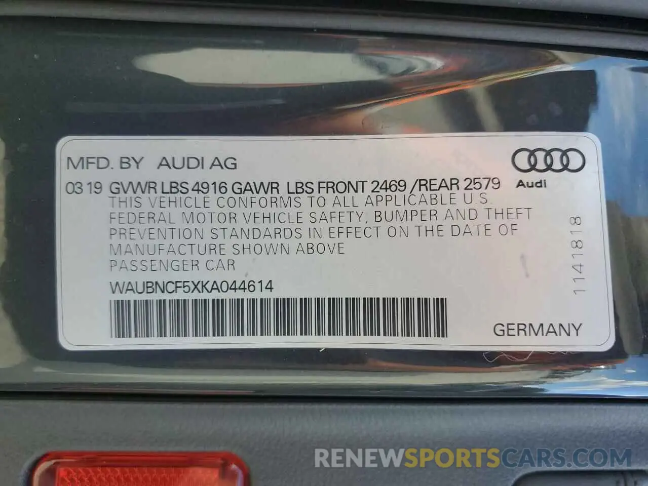 12 Photograph of a damaged car WAUBNCF5XKA044614 AUDI A5 2019