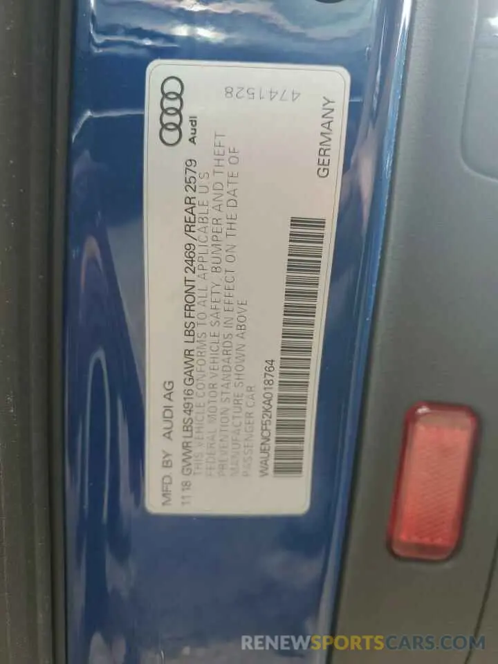 12 Photograph of a damaged car WAUENCF52KA018764 AUDI A5 2019