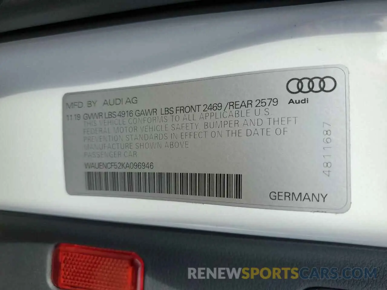 13 Photograph of a damaged car WAUENCF52KA096946 AUDI A5 2019