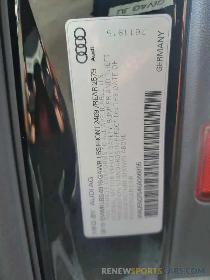 12 Photograph of a damaged car WAUENCF54KA066895 AUDI A5 2019