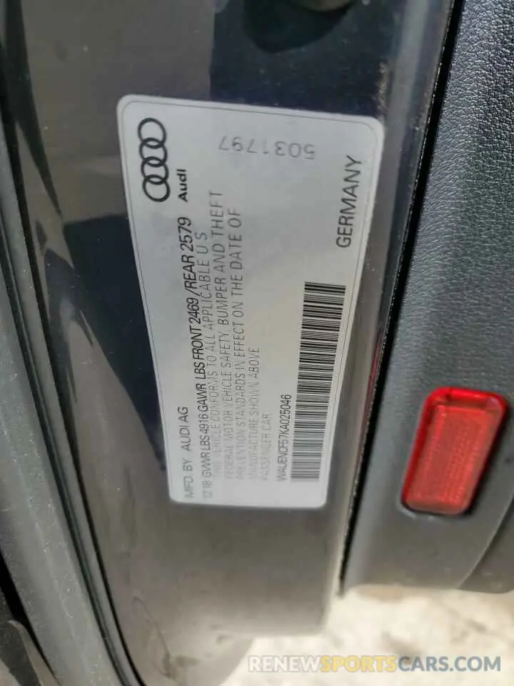 12 Photograph of a damaged car WAUENCF57KA025046 AUDI A5 2019