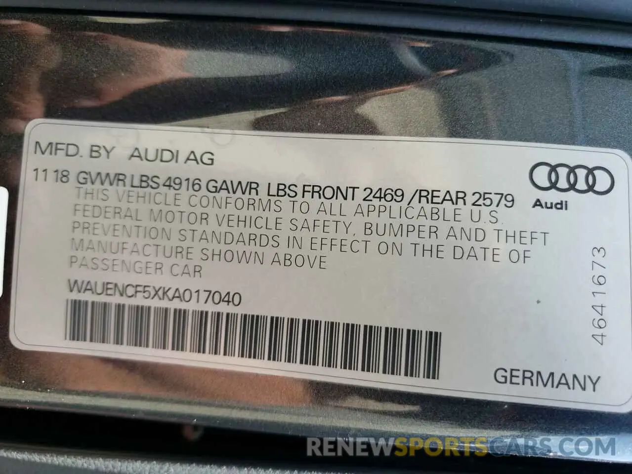 12 Photograph of a damaged car WAUENCF5XKA017040 AUDI A5 2019