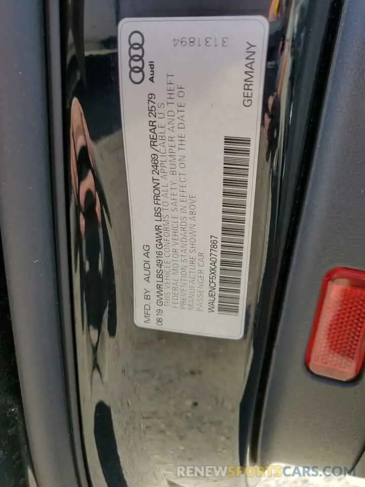 13 Photograph of a damaged car WAUENCF5XKA077867 AUDI A5 2019
