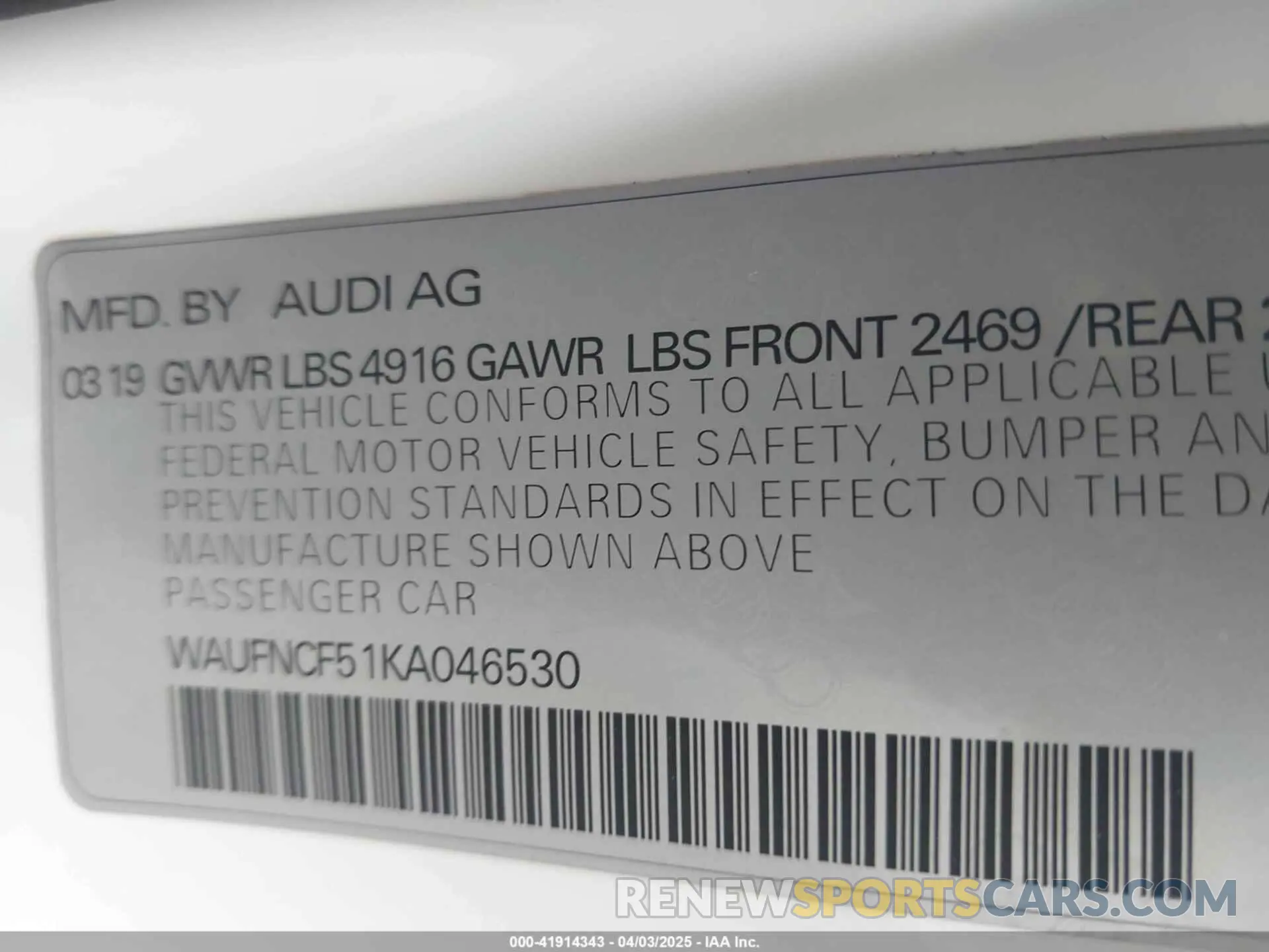 9 Photograph of a damaged car WAUFNCF51KA046530 AUDI A5 2019