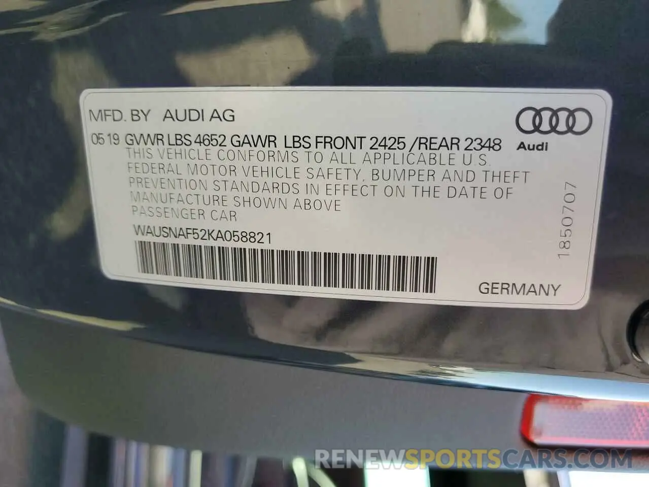 12 Photograph of a damaged car WAUSNAF52KA058821 AUDI A5 2019