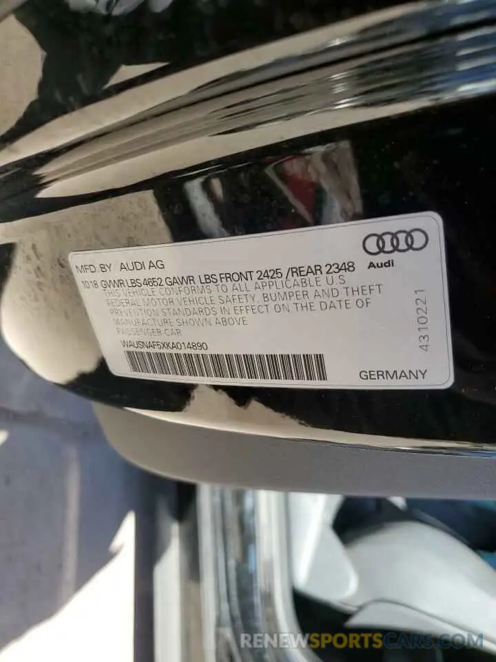 12 Photograph of a damaged car WAUSNAF5XKA014890 AUDI A5 2019