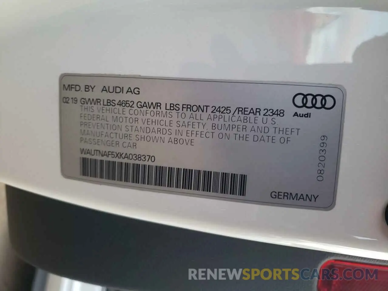 12 Photograph of a damaged car WAUTNAF5XKA038370 AUDI A5 2019