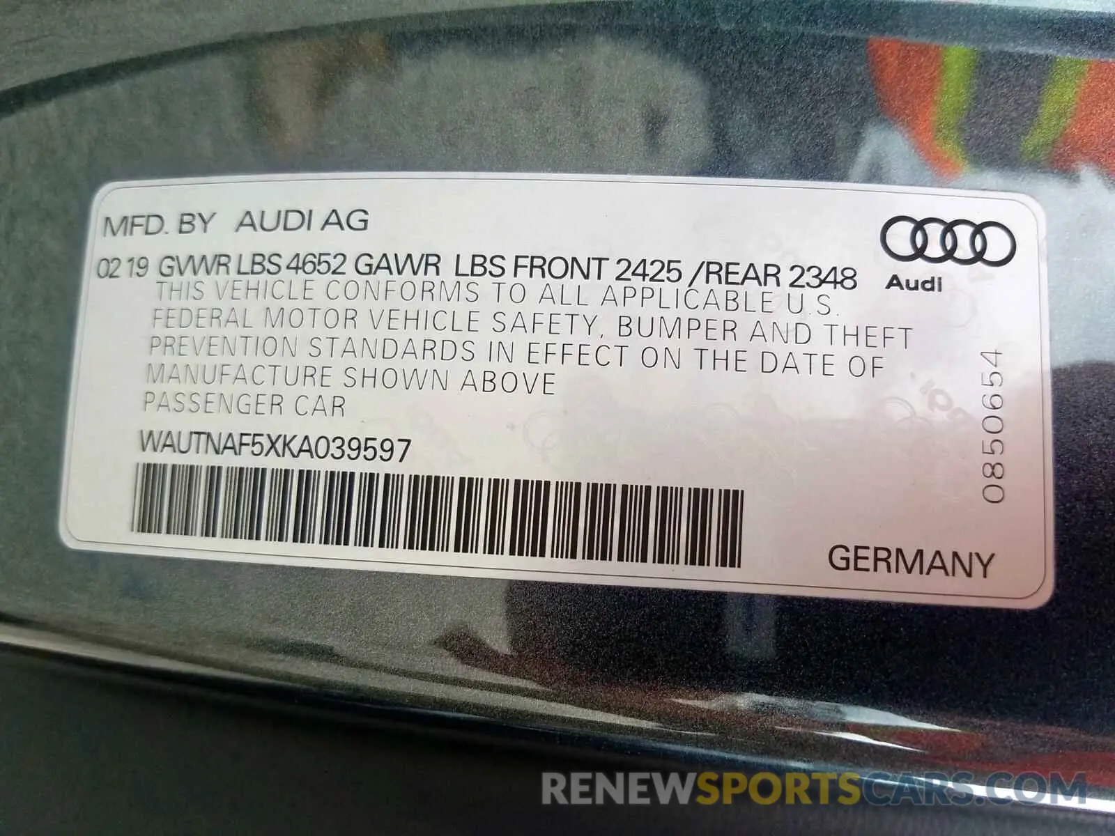 10 Photograph of a damaged car WAUTNAF5XKA039597 AUDI A5 2019