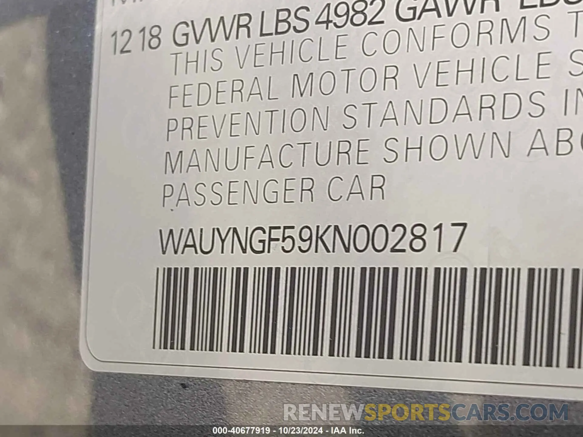 9 Photograph of a damaged car WAUYNGF59KN002817 AUDI A5 2019