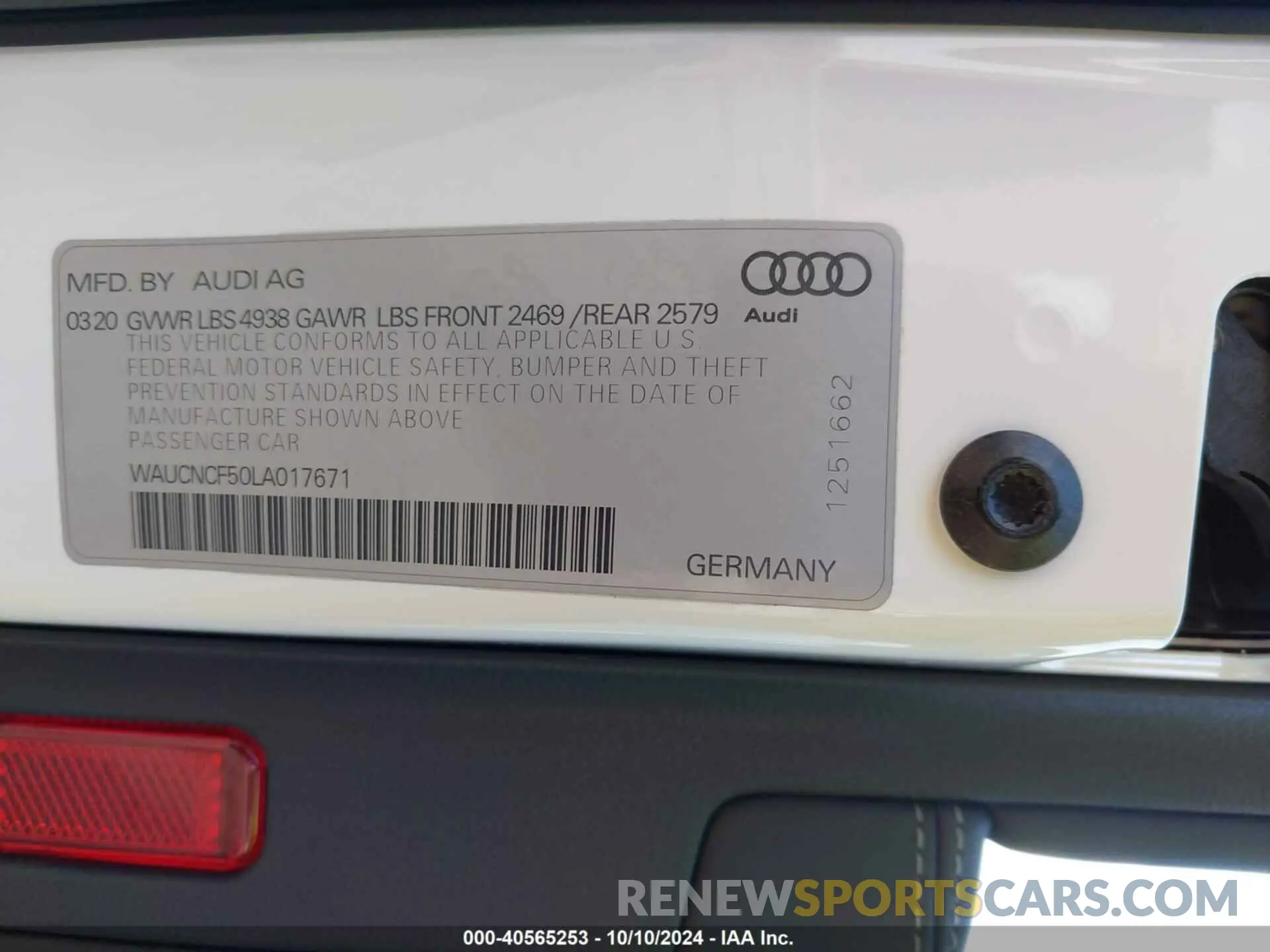 9 Photograph of a damaged car WAUCNCF50LA017671 AUDI A5 2020