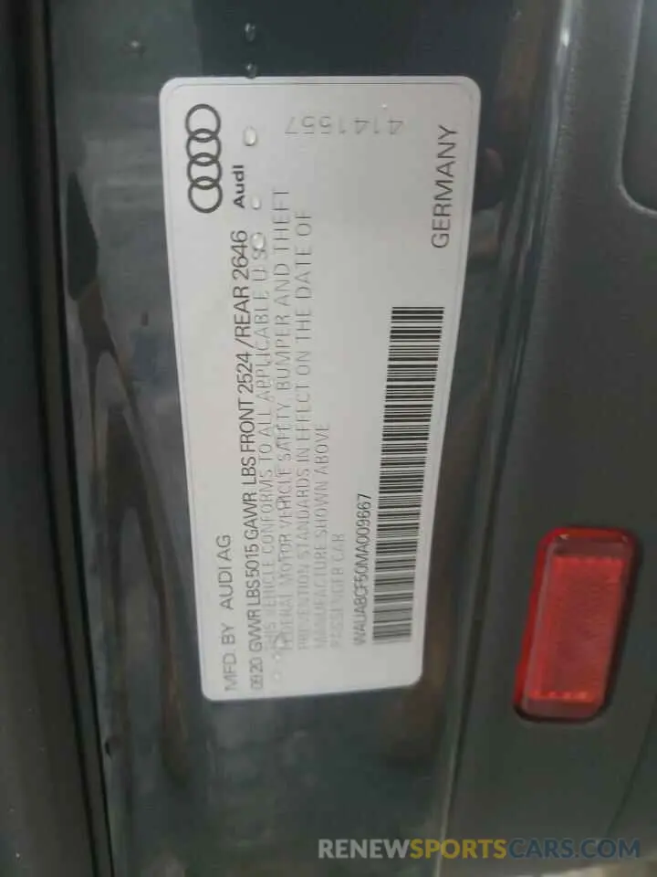 10 Photograph of a damaged car WAUABCF50MA009667 AUDI A5 2021