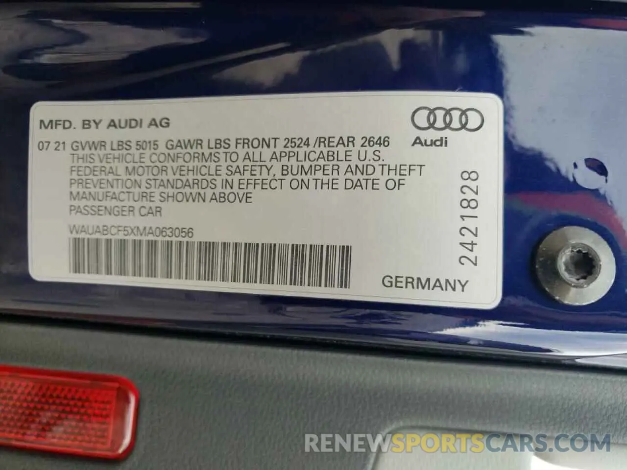 15 Photograph of a damaged car WAUABCF5XMA063056 AUDI A5 2021