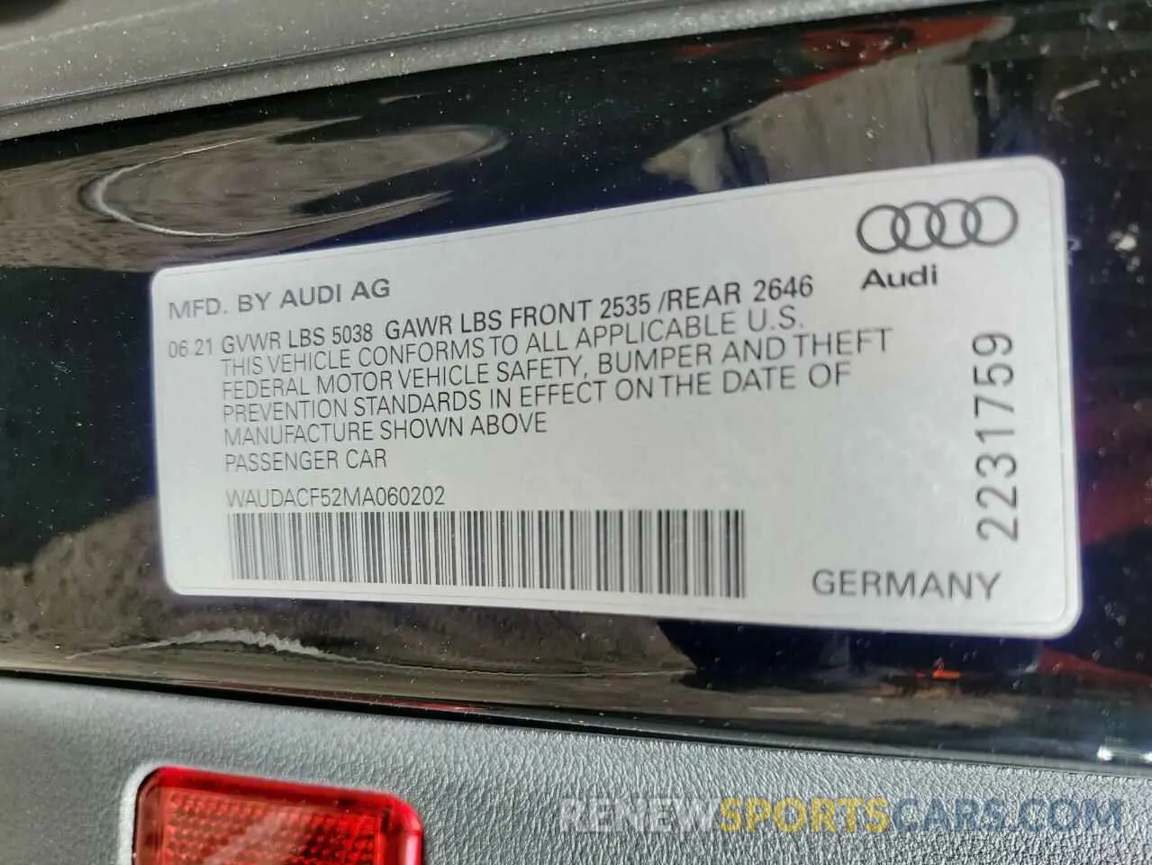 12 Photograph of a damaged car WAUDACF52MA060202 AUDI A5 2021