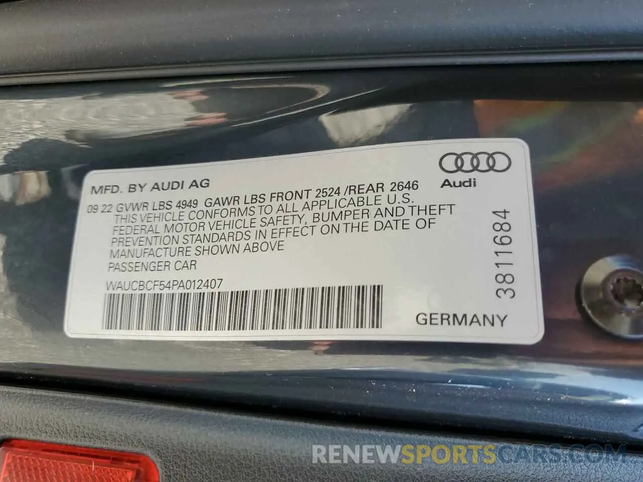 13 Photograph of a damaged car WAUCBCF54PA012407 AUDI A5 2023