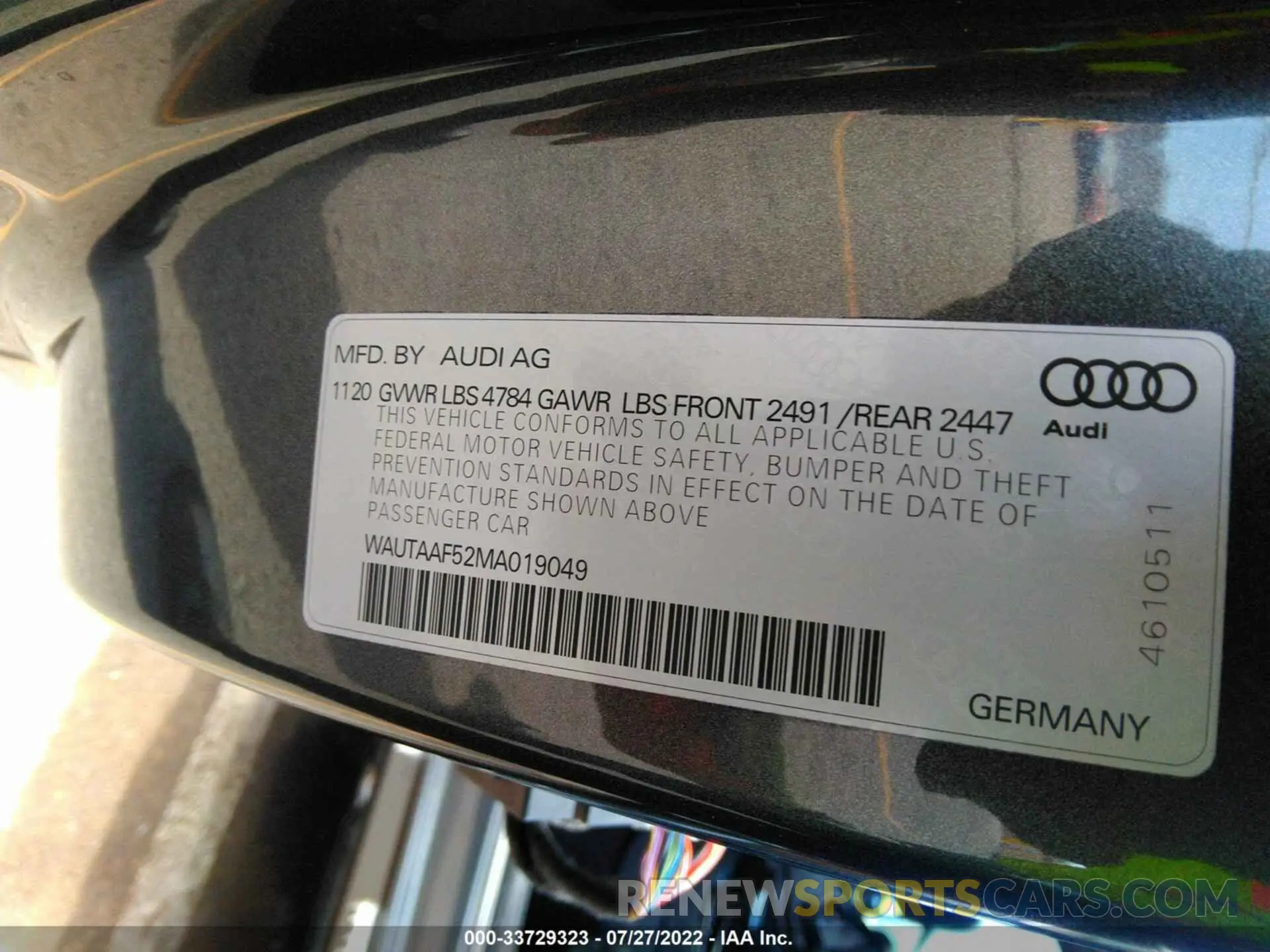 9 Photograph of a damaged car WAUTAAF52MA019049 AUDI A5 COUPE 2021
