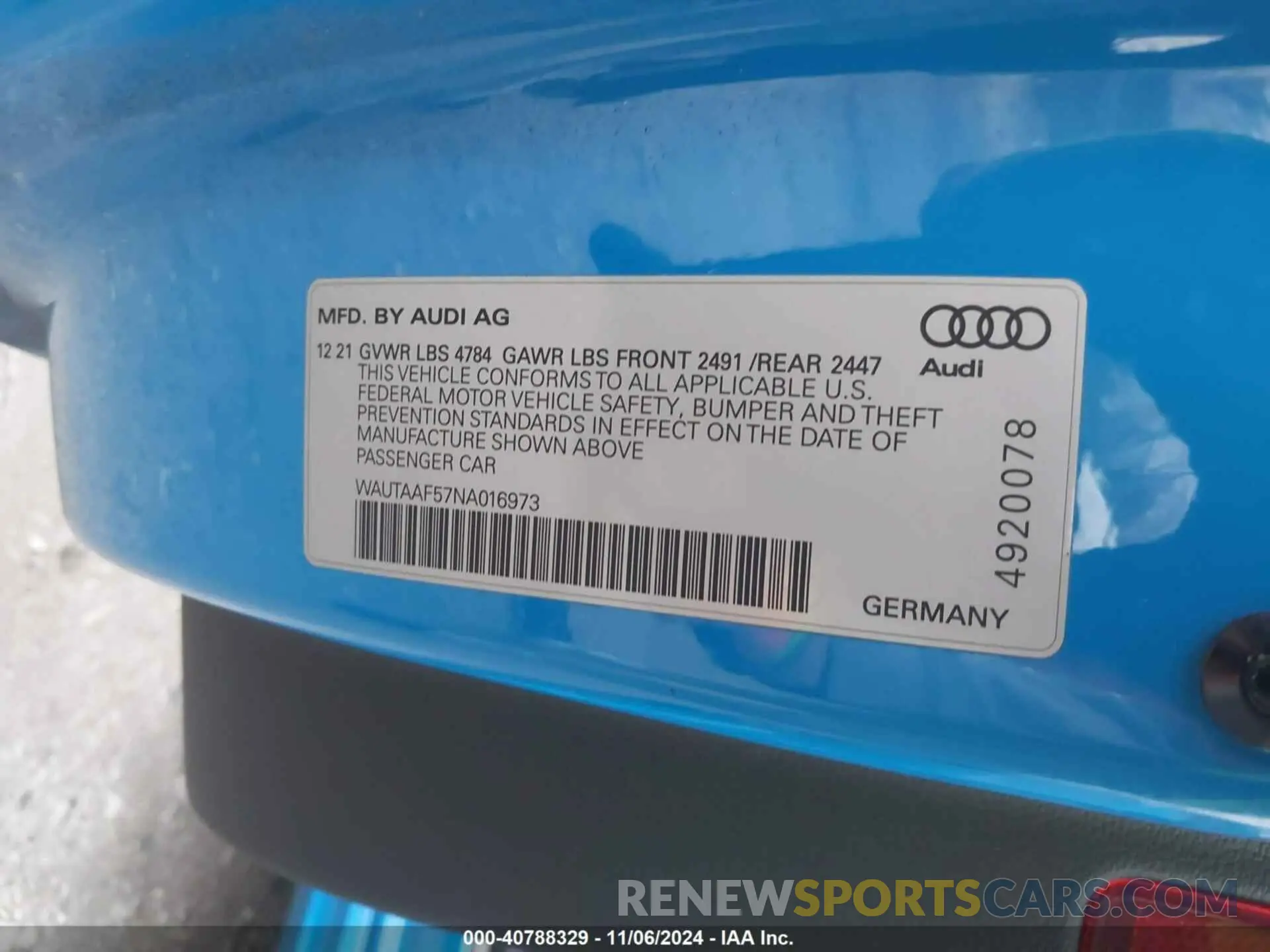 9 Photograph of a damaged car WAUTAAF57NA016973 AUDI A5 COUPE 2022