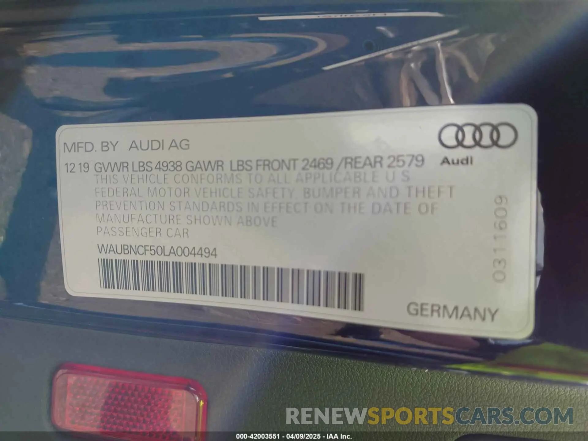 9 Photograph of a damaged car WAUBNCF50LA004494 AUDI A5 SPORTBACK 2020