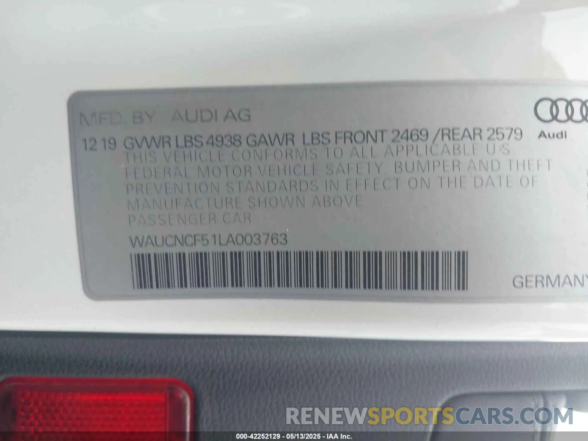 9 Photograph of a damaged car WAUCNCF51LA003763 AUDI A5 SPORTBACK 2020
