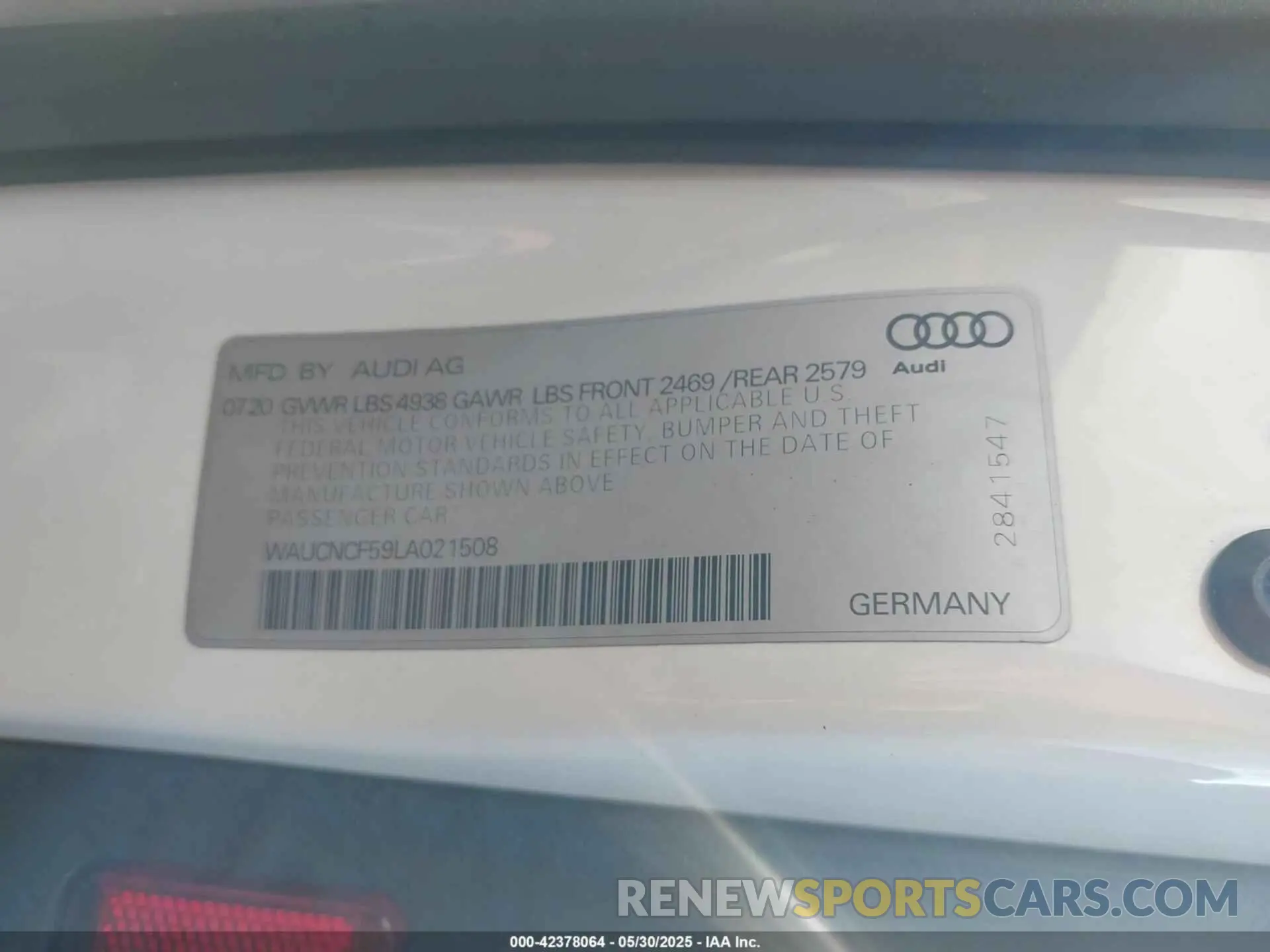 9 Photograph of a damaged car WAUCNCF59LA021508 AUDI A5 SPORTBACK 2020