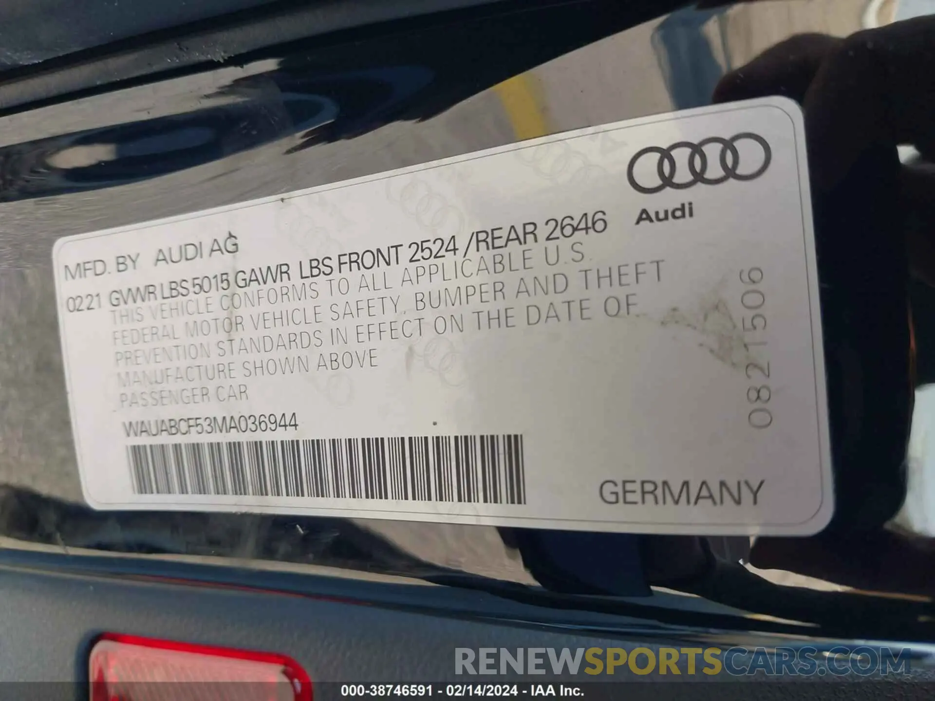 9 Photograph of a damaged car WAUABCF53MA036944 AUDI A5 SPORTBACK 2021