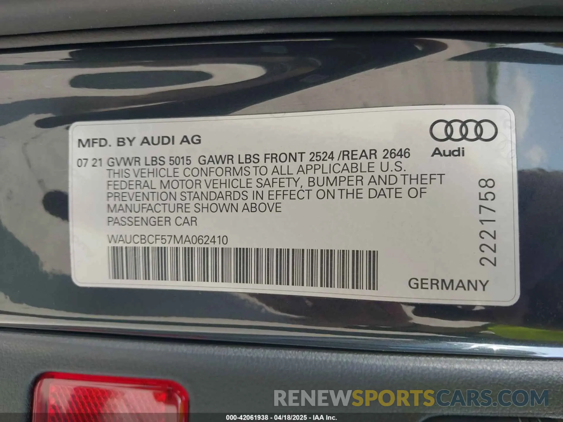 9 Photograph of a damaged car WAUCBCF57MA062410 AUDI A5 SPORTBACK 2021