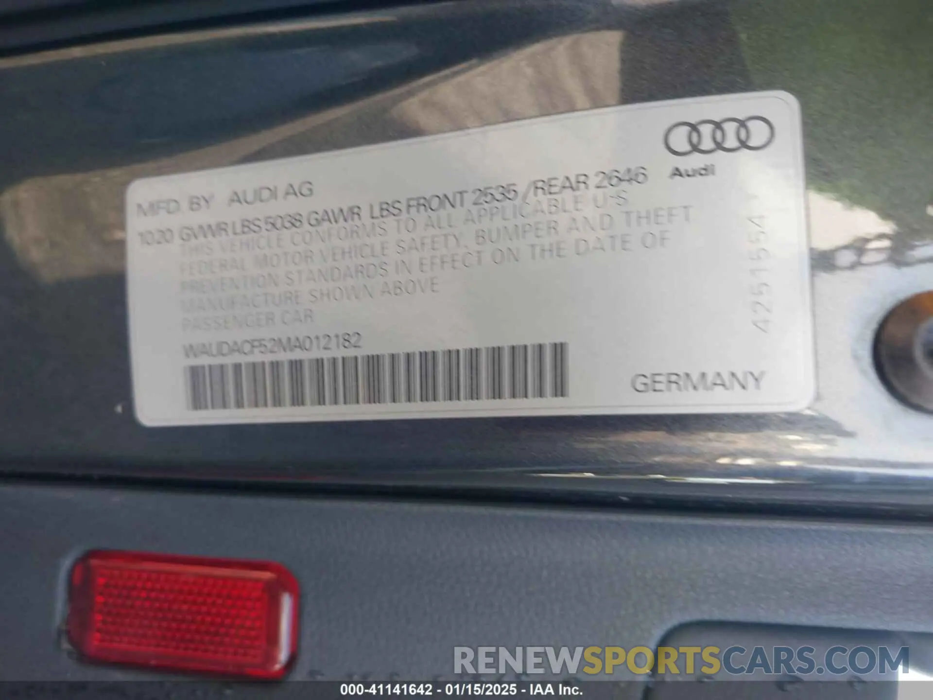 9 Photograph of a damaged car WAUDACF52MA012182 AUDI A5 SPORTBACK 2021