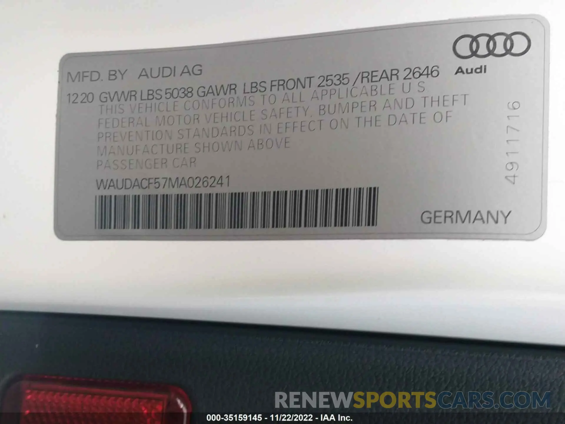 9 Photograph of a damaged car WAUDACF57MA026241 AUDI A5 SPORTBACK 2021