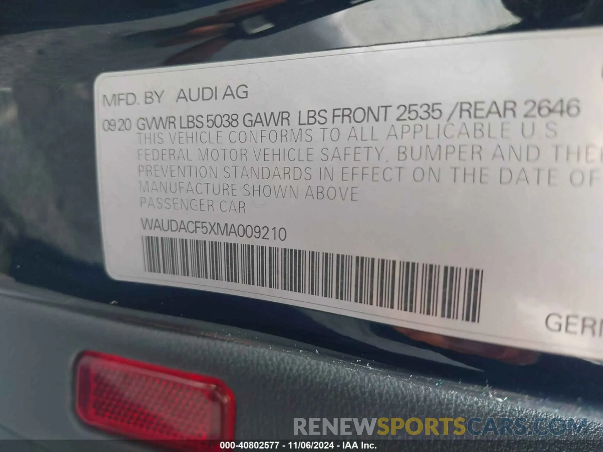 9 Photograph of a damaged car WAUDACF5XMA009210 AUDI A5 SPORTBACK 2021
