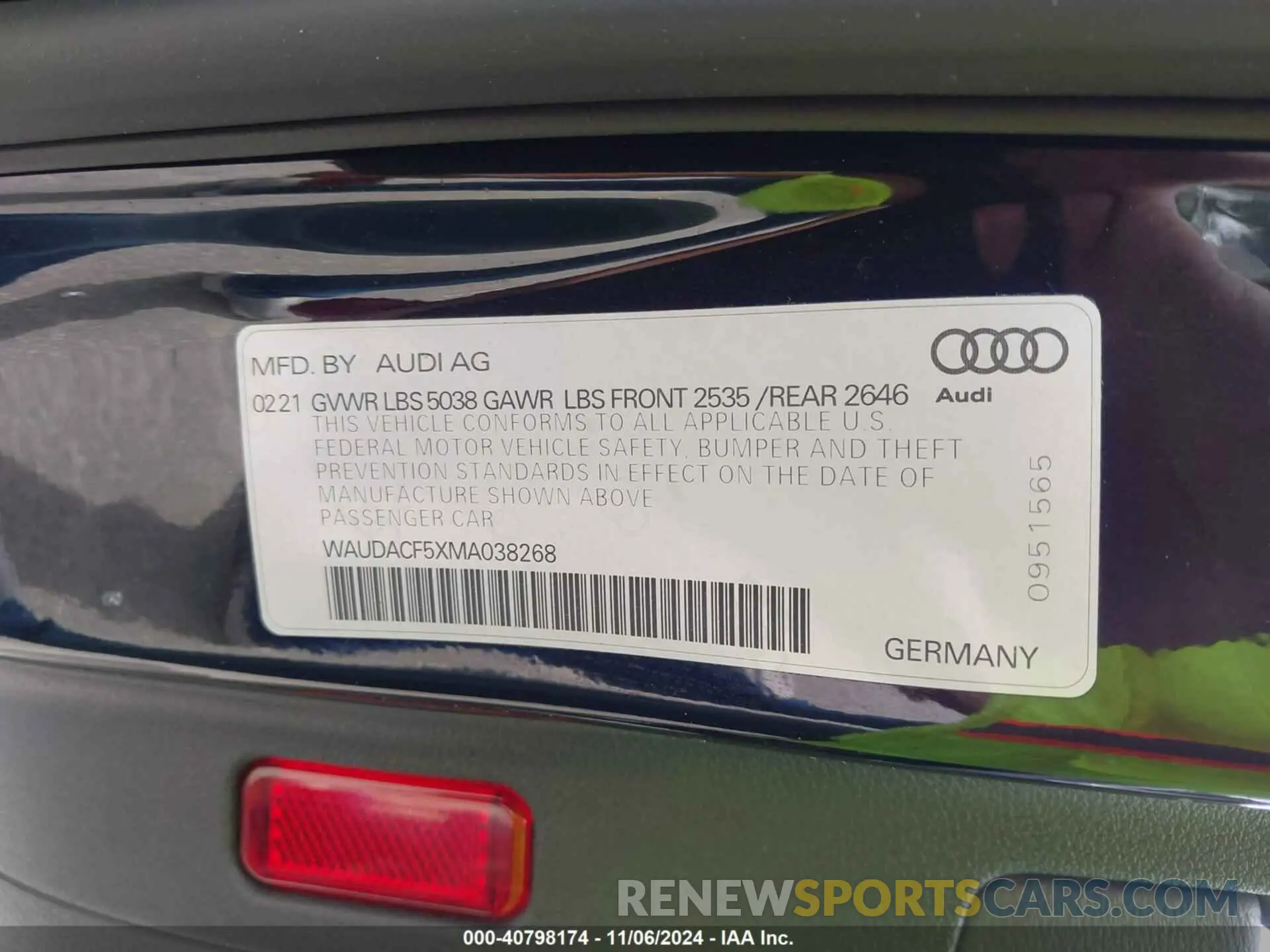 9 Photograph of a damaged car WAUDACF5XMA038268 AUDI A5 SPORTBACK 2021