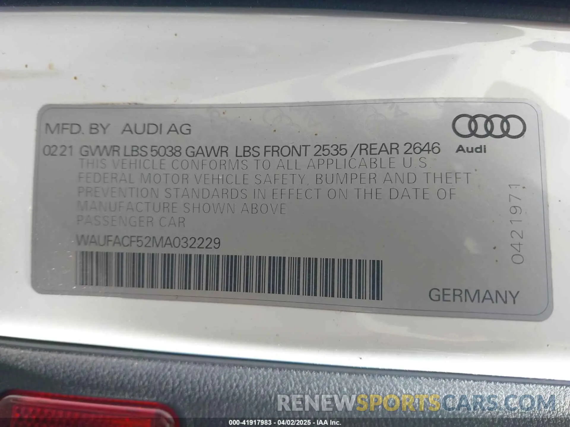 9 Photograph of a damaged car WAUFACF52MA032229 AUDI A5 SPORTBACK 2021